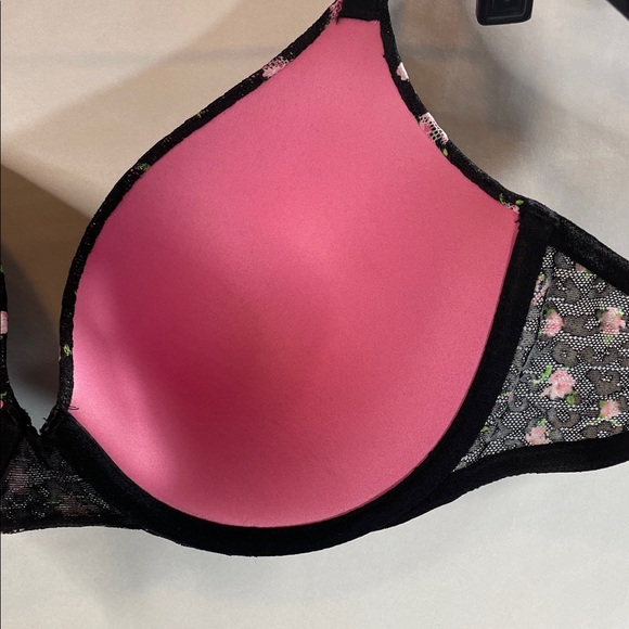 PINK Victoria's Secret Black Bra with Pink Floral Design - Picture 9 of 10